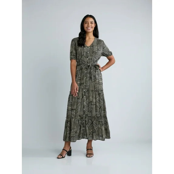 Time and Tru Women's Crinkle Maxi Dress with Short Sleeves, Sizes XS-XXXL - Walmart.com | Walmart (US)