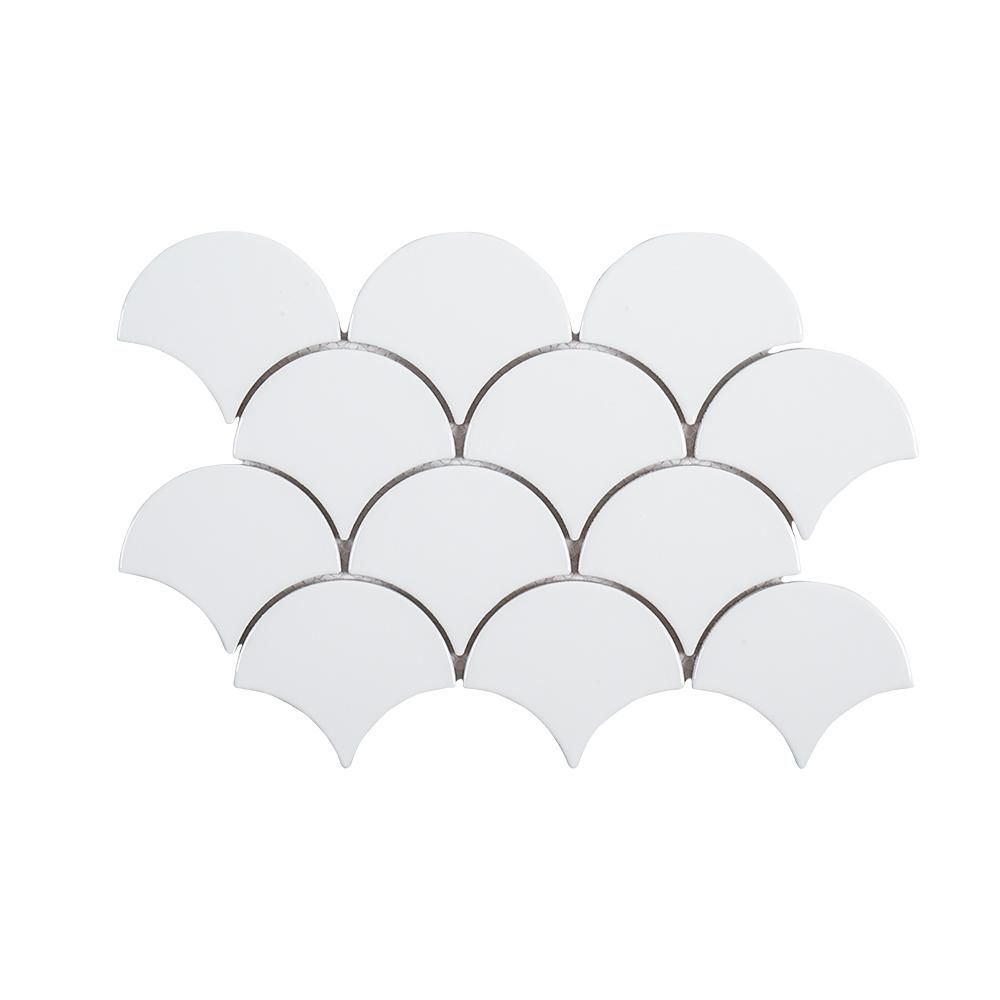 Jeffrey Court Allegro White Fan 8.75 in. x 13 in. x 8 mm Ceramic Mosaic Tile-96600 - The Home Depot | The Home Depot