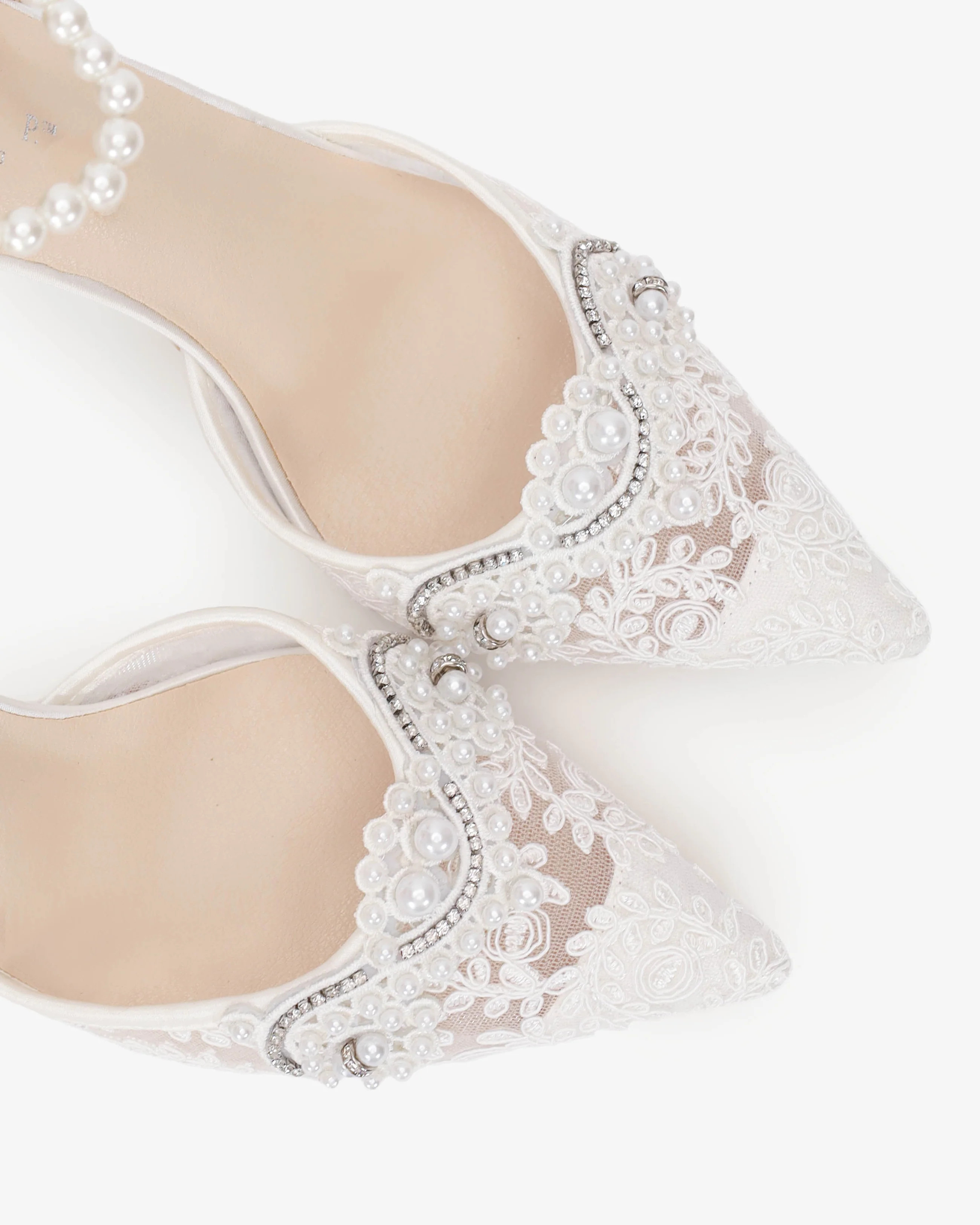 Lace Bridal Heels with Small Pearls Applique | Kailee P.
