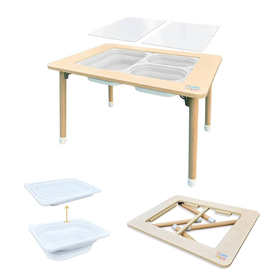Sensory Play Activity Table with Foldable Legs, Storage Bins, and Lid | Amazon (US)