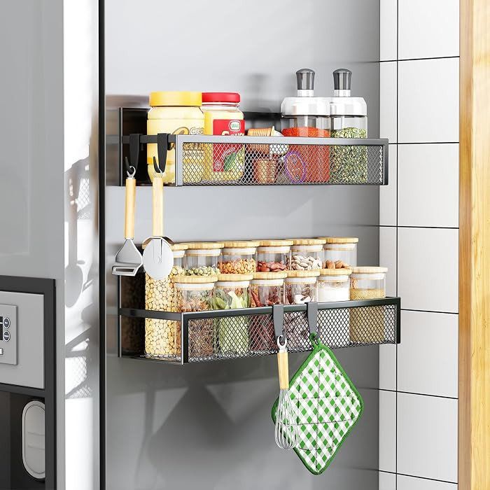 Magnetic Spice Rack for Refrigerator, 2 Pack Magnetic Shelf, Fridge Magnet Organizer with Moveabl... | Amazon (US)