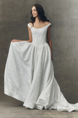Watters Stella Off-Shoulder Basque-Waist Wedding Gown | Anthropologie (US)