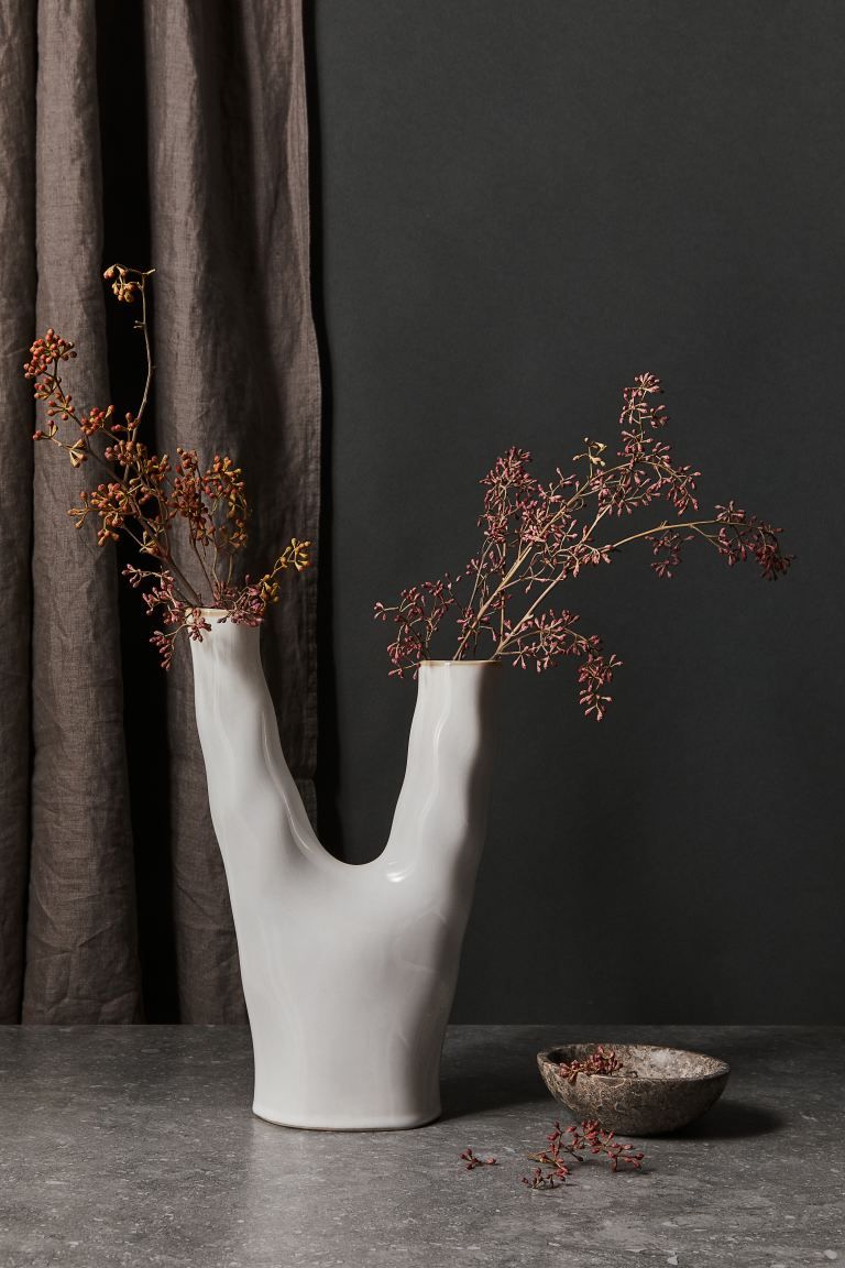 New ArrivalVase in glazed stoneware with an irregular finish for a handmade appearance. Height 9 ... | H&M (US + CA)