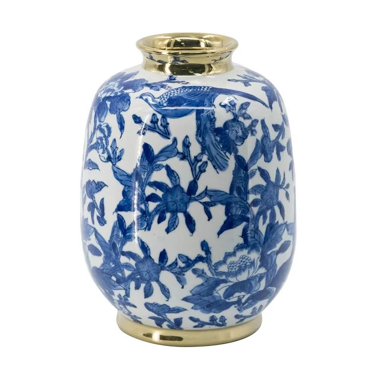 A&B Home Chinoiserie Vase with Gold Trim - 11" - Blue, White, Gold Finish | Walmart (US)