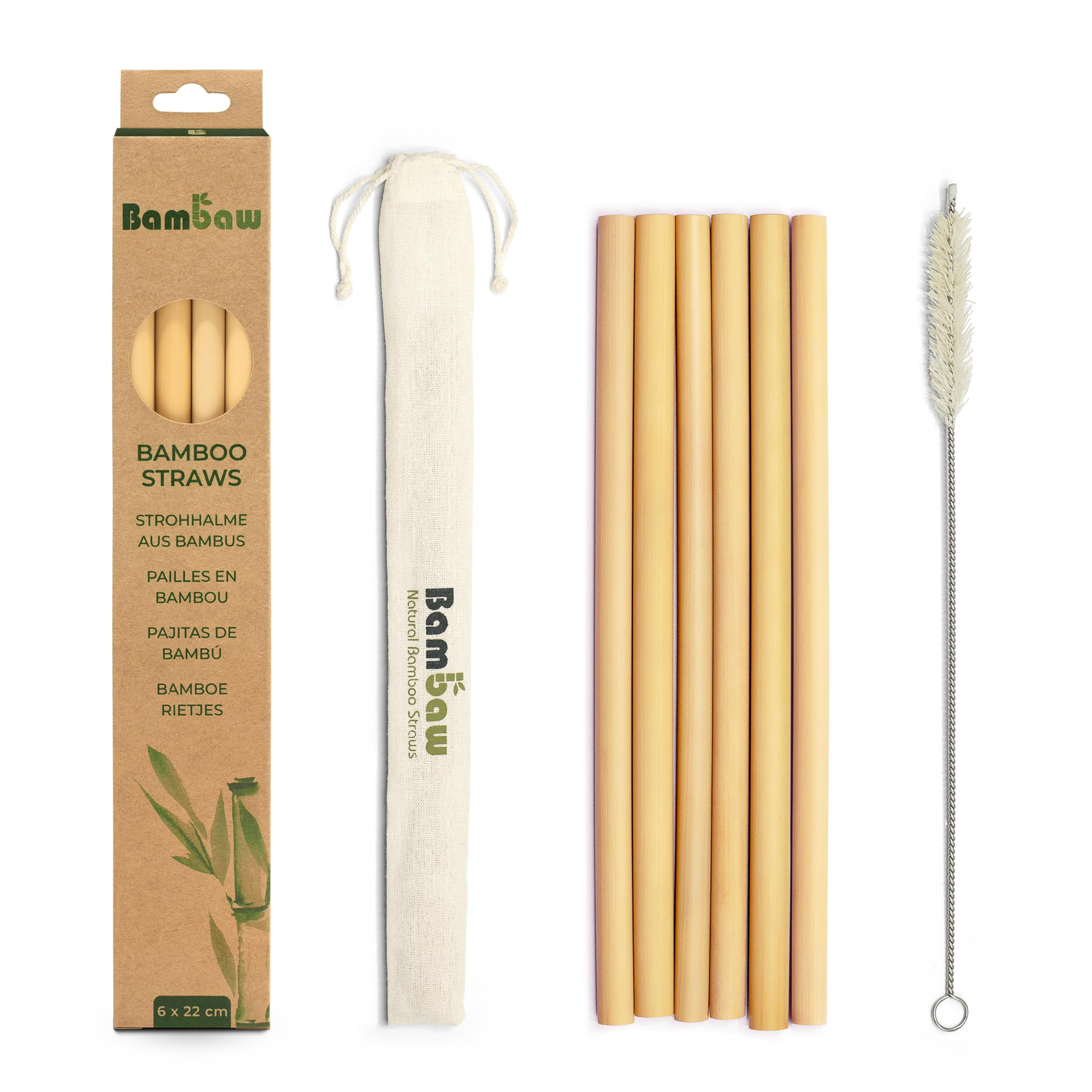 Bambaw Reusable Bamboo Straws - Eco Friendly with Straw Cleaner Brush & Pouch, Pack of 6 - 8.7'' | Amazon (US)