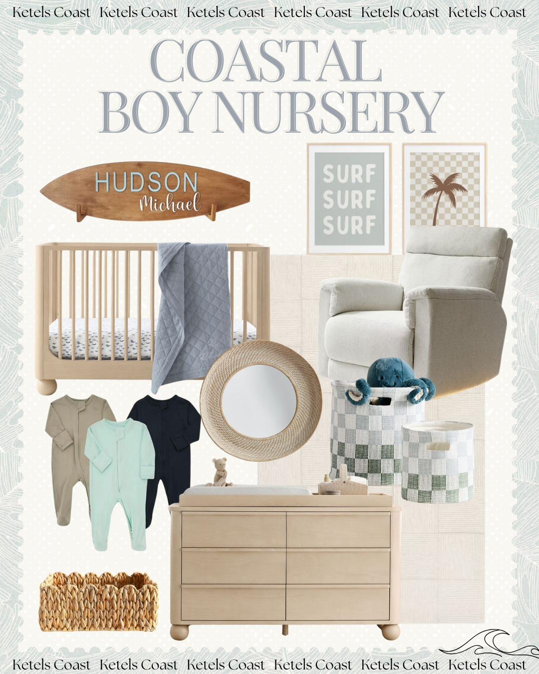 Nursery Design | Boy Nursery | Surfer Nursery | Nursery Decor | Boy Bedroom | Coastal Nursery | Coastal Living | Nursery Inspiration | Kid Room Inspiration | Nursery Organization | Ava Ketels | Ketels Coast | Beach Nursery | Ocean Nursery | Nursery Decor | Nursery Wall Art 

#LTKFamily #LTKKids #LTKFamily #LTKHome #LTKBump  

 #LTKFindsUnder50 #LTKFindsUnder100 #LTKBaby