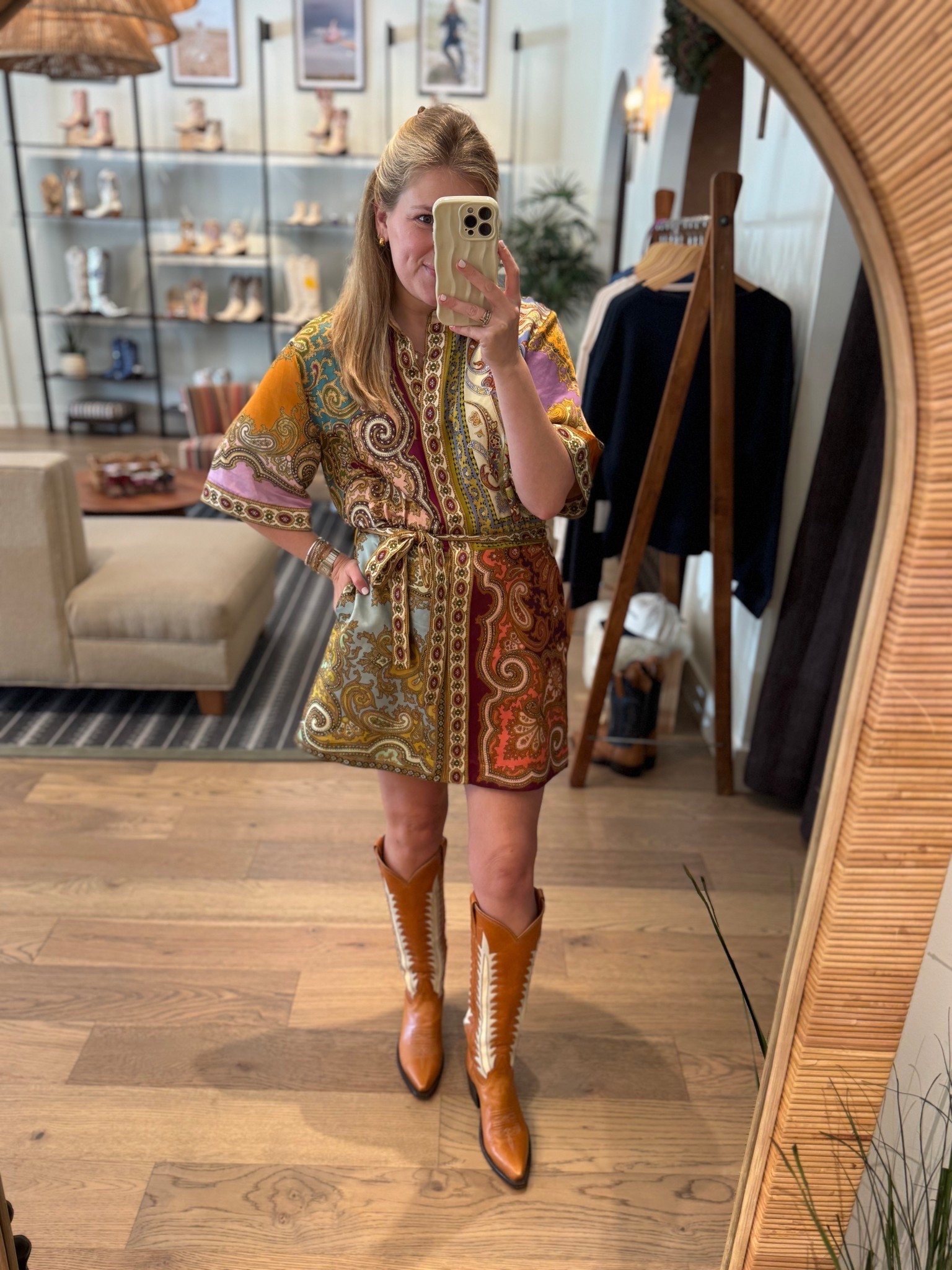 Paisley dress
Cowboy boots