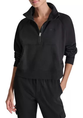 DKNY Sport Women's Embroidered Logo Half Zip Pullover with Kanga Pocket, Black, Small | Belk