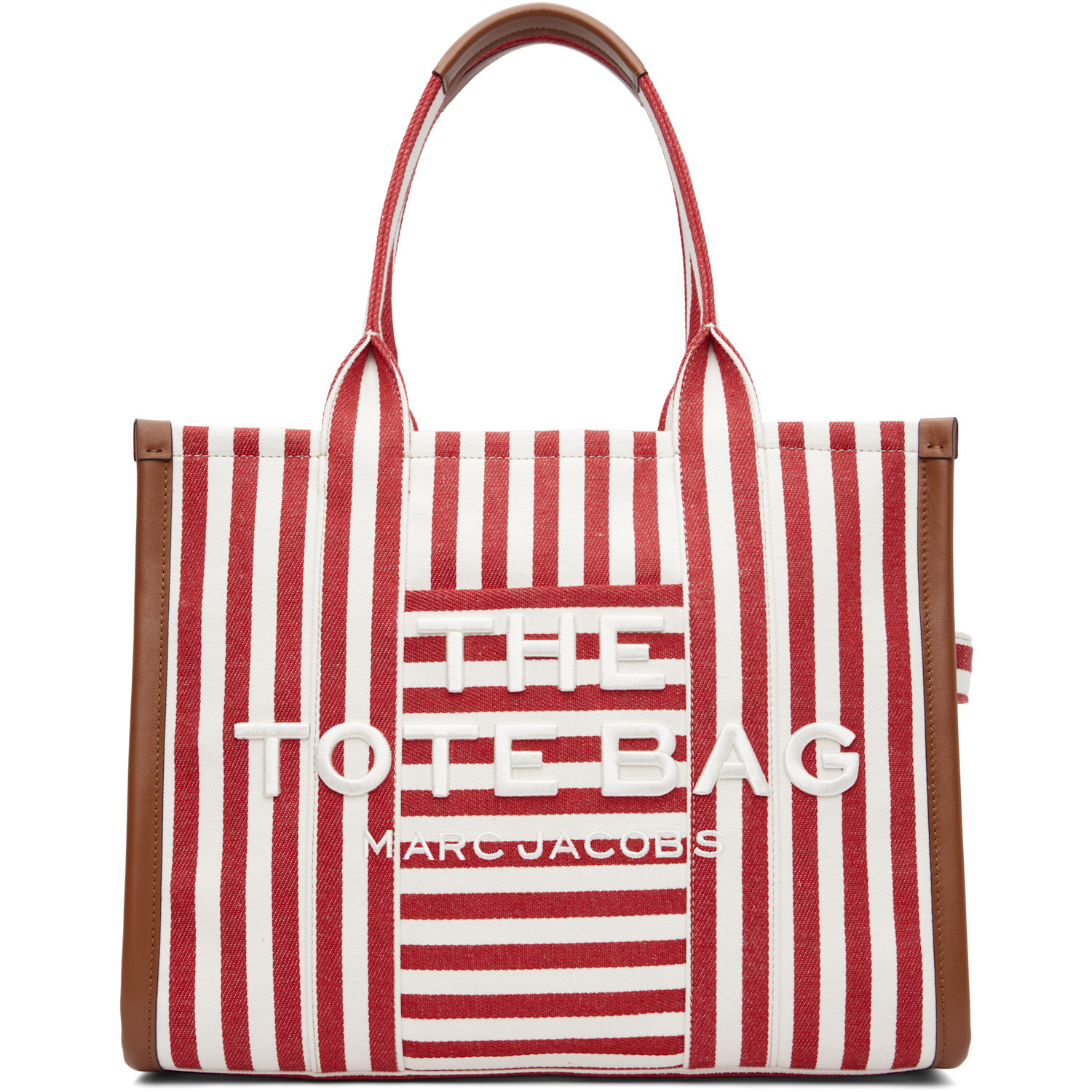 Marc Jacobs Red & White 'The Stripe Canvas Large' Tote | SSENSE