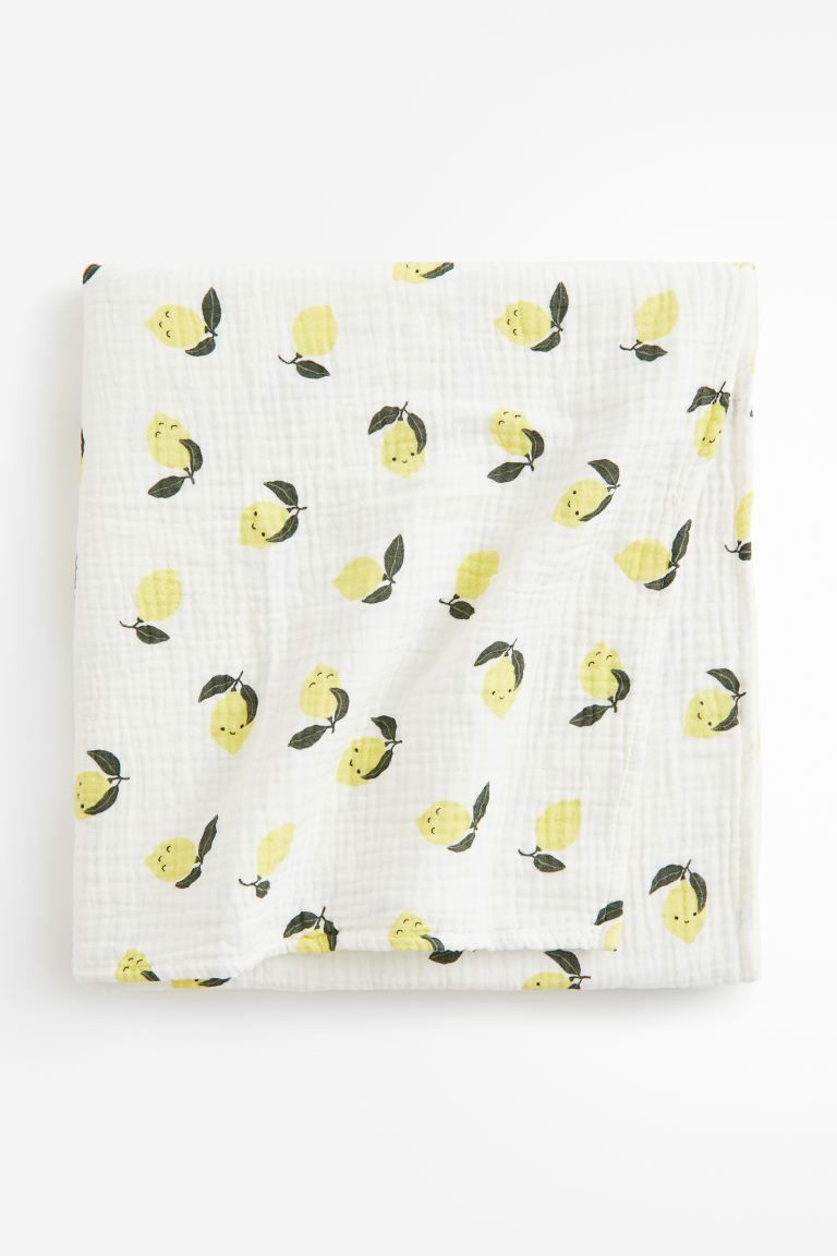 Printed Muslin Blanket - White/lemons - Home All | H&M US | H&M (US + CA)