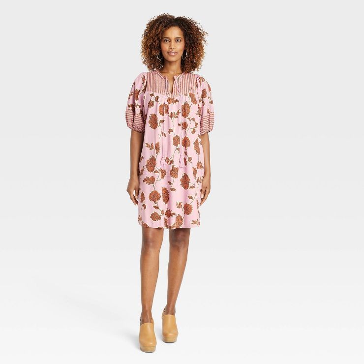 Women&#39;s Short Sleeve A-Line Dress - Knox Rose&#8482; Berry Pink Floral S | Target