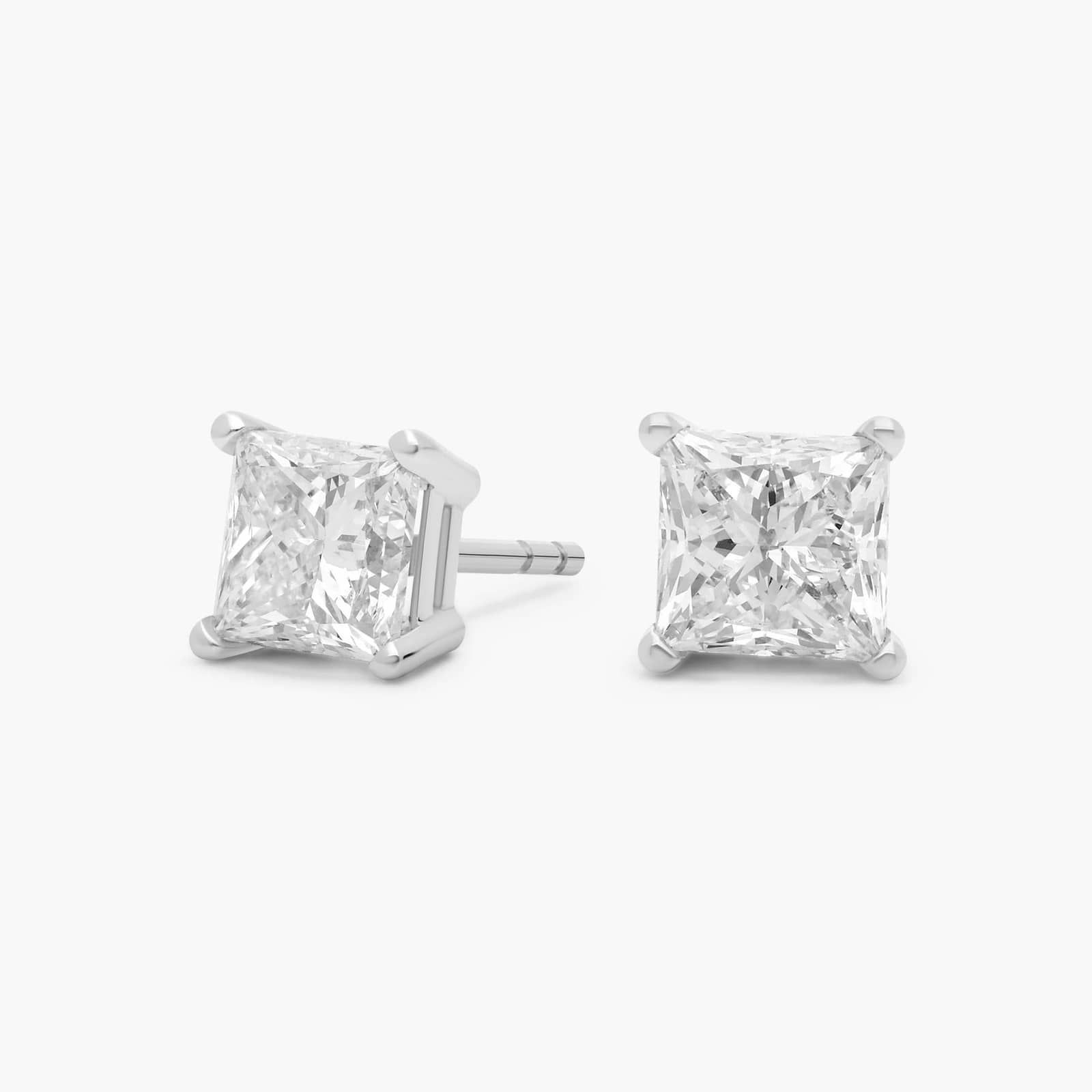 Princess Cut Lab-Grown Diamond Princess Cut Stud Earrings in 14k White Gold (2 Ct. tw. - F-G / VS... | Blue Nile