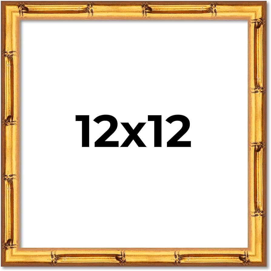 Poster Palooza 12x12 Frame Gold Bamboo Solid Wood Square Picture Frame with UV Acrylic, Foam Boar... | Amazon (US)