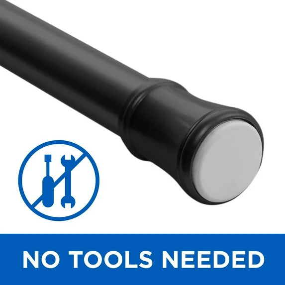 Mainstays Black Adjustable Tension Window Curtain Rod, 1" Diameter, 48" - 84" | Walmart (US)