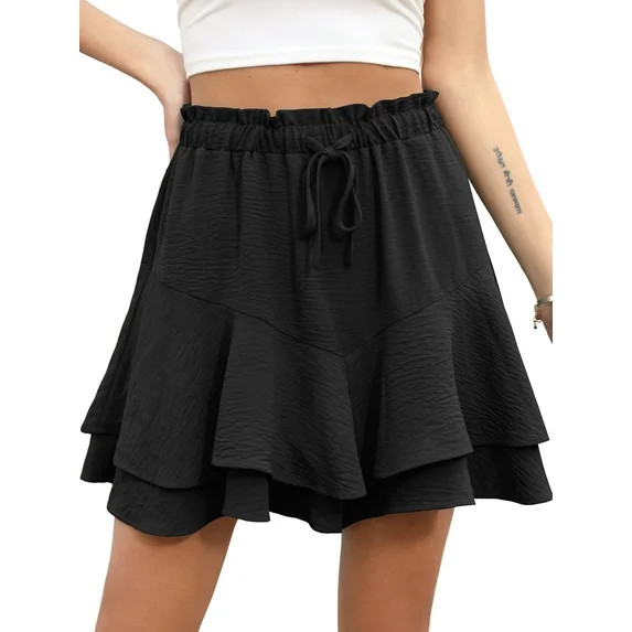 Cueply Flowy Shorts for Women Mini Tennis Skirt Ruffle Tiered Skorts Running Workout Sports Short... | Walmart (US)