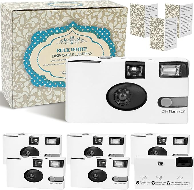 6 Pack Disposable Cameras Bulk for Wedding with Upgraded 35mm Film, White Single-Use Disposable C... | Amazon (US)