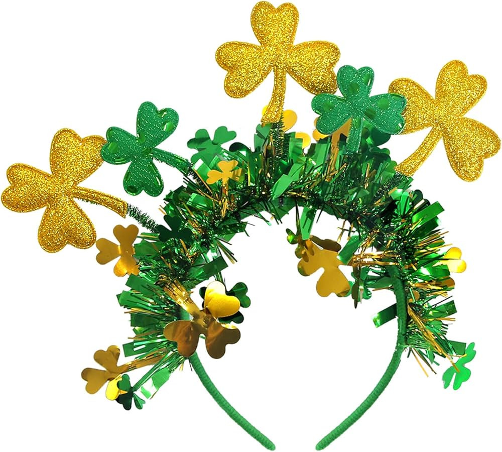 St Patricks Day Headband - Gold Glitter Green Headband - Shamrock Headbands for St Patricks Day A... | Amazon (US)