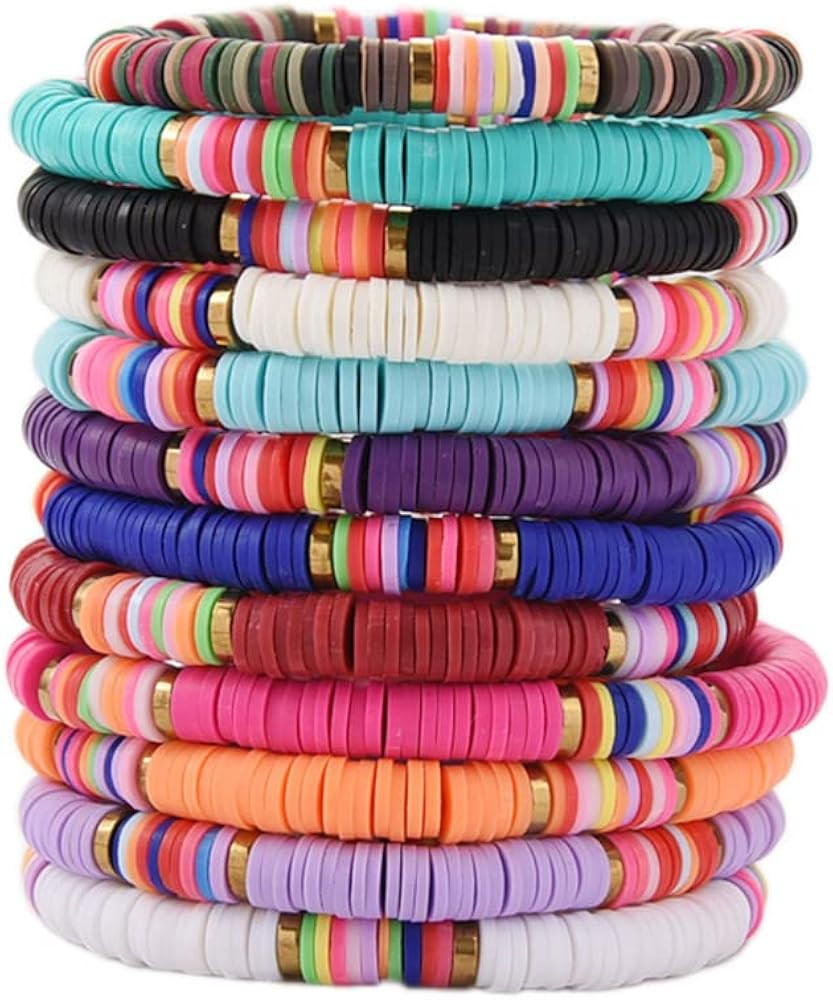 12pcs Friendship Bracelets Beaded Bracelets Heishi Bracelet Cute Bracelets Stack Vinyl Clay Disc ... | Amazon (US)