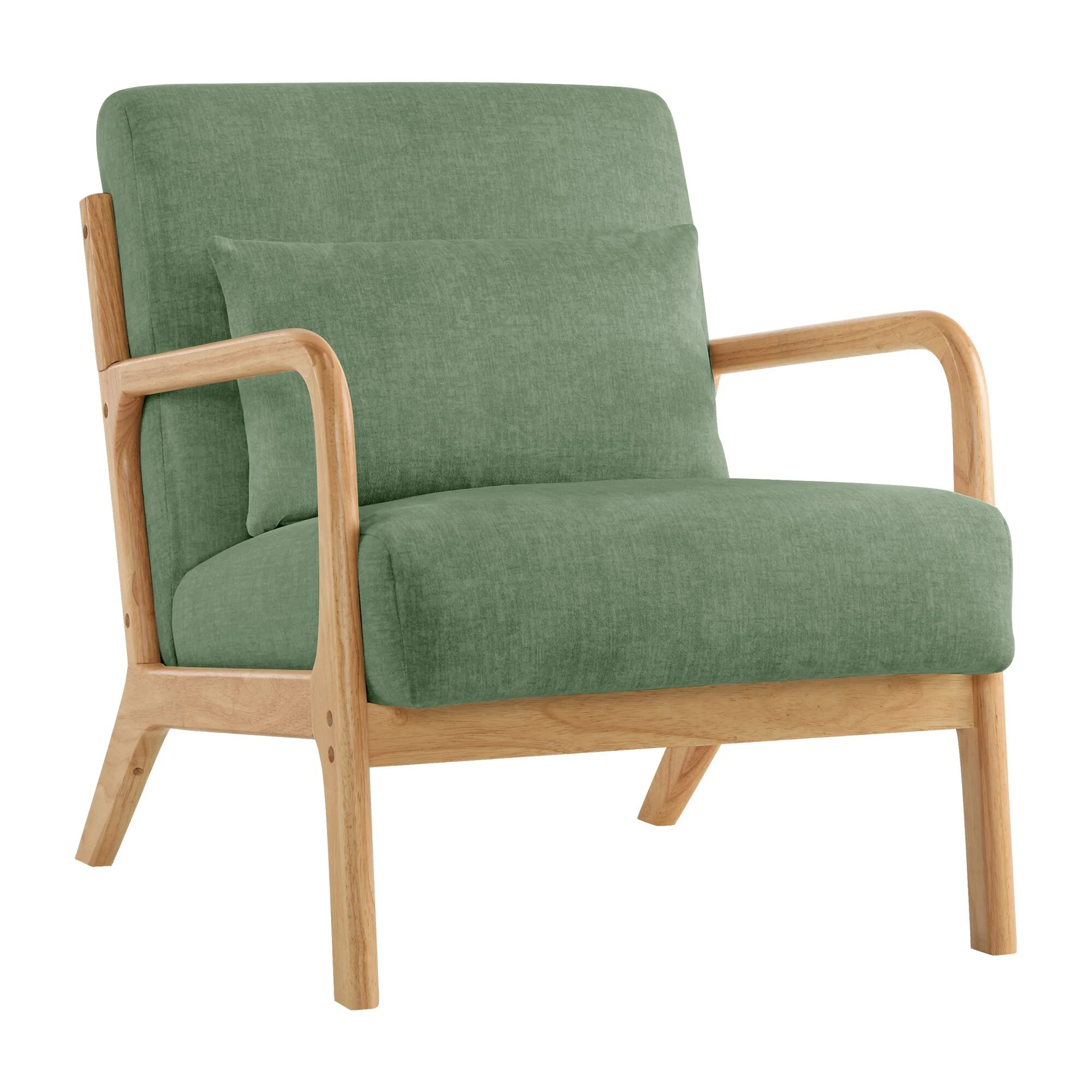 SAETSFEG Mid-Century Accent Chair with Pillow, Upholstered Armchair with Solid Wood Frame & Thick... | Walmart (US)