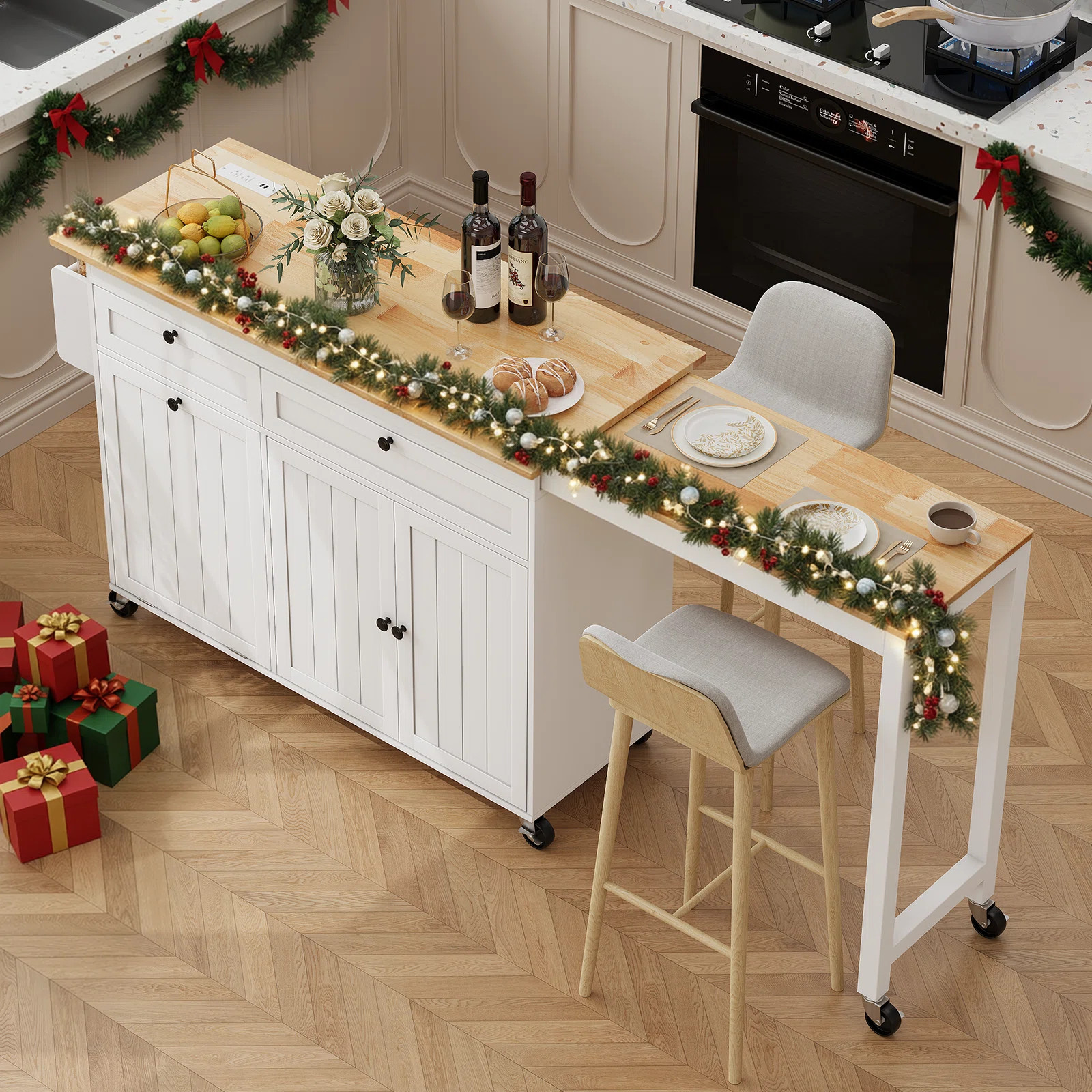 81.6" Kitchen Island With Extendable Dining Table 2 Drawers And 2 Doors Cabinet For Kitchen | Wayfair North America