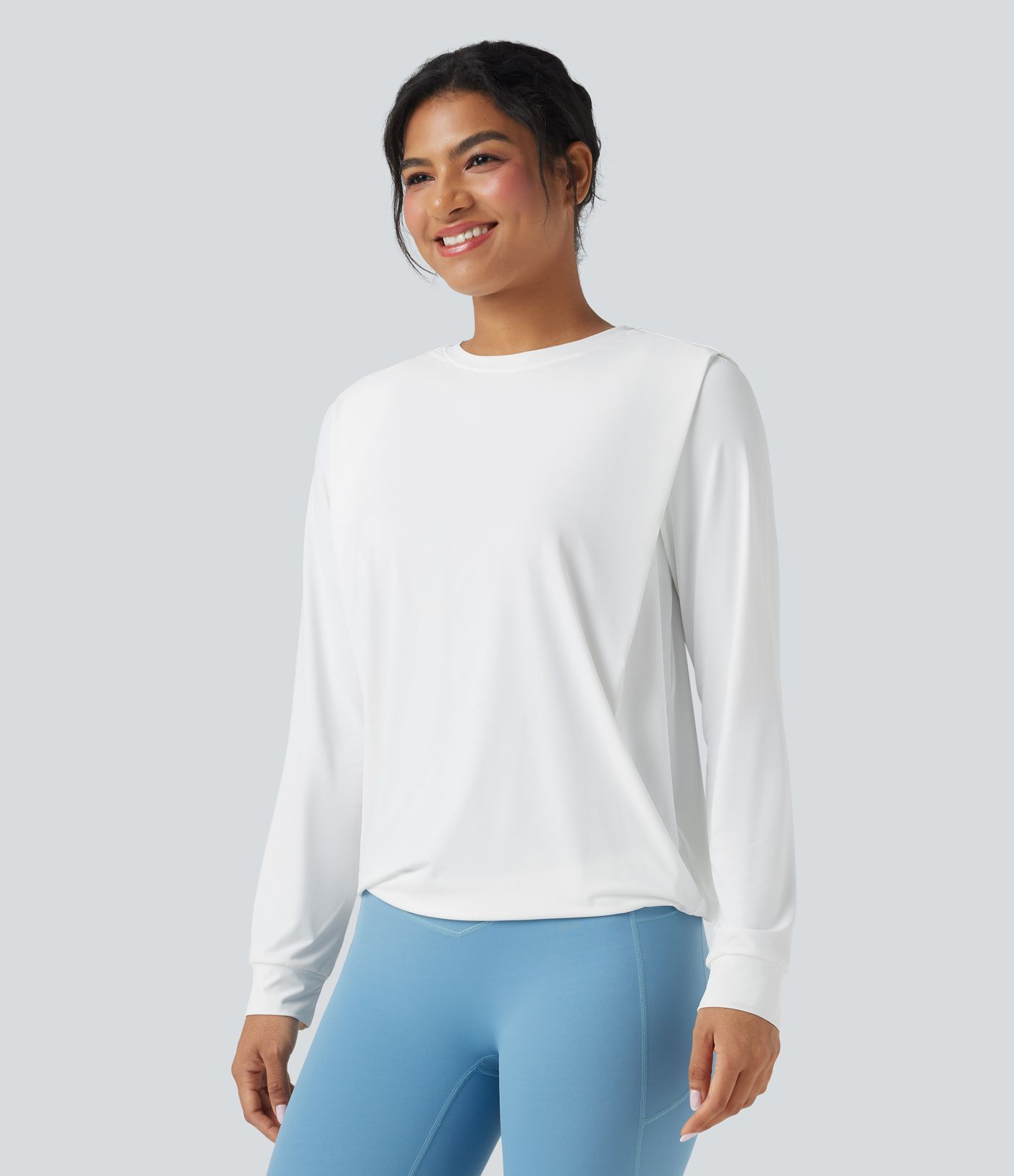 Women’s Round Neck Long Sleeve Ruched Yoga Sports Top-UPF50+ - Halara | HALARA