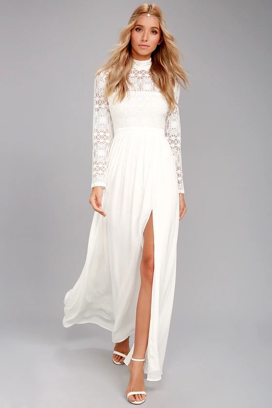 In Dreams White Long Sleeve Lace Maxi Dress | Lulus (US)