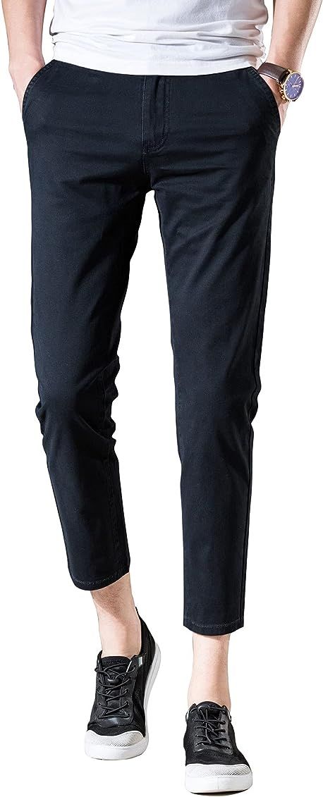AONGSNNY Men‘s Cropped Chino Pants Skinny Fit Chinos Khaki Pant | Amazon (US)