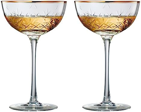 Vintage Art Deco Luxury Coupe Glasses, Cocktails, Martini, Margarita, In Premium Gift Box 24K Gol... | Amazon (US)