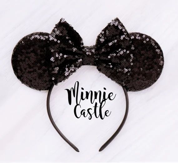 Black Sequin Solid Minnie Mouse Ears Headband Minnie Ears | Etsy | Etsy (US)