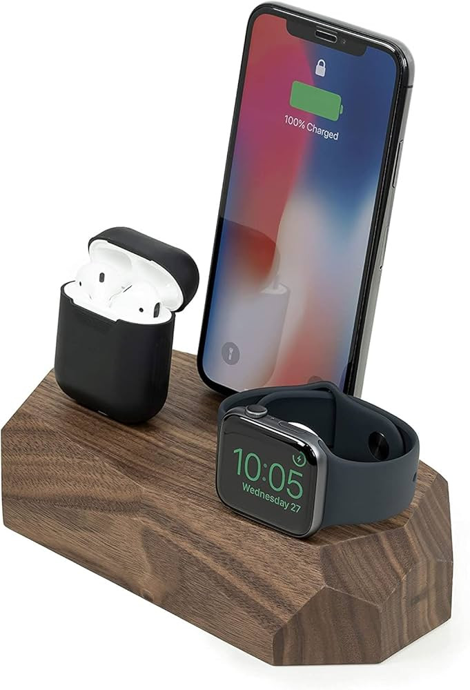Oakywood Triple Dock & Charger Compatible with iPhones, Apple Watches & Air Pods, Natural Wood, f... | Amazon (US)