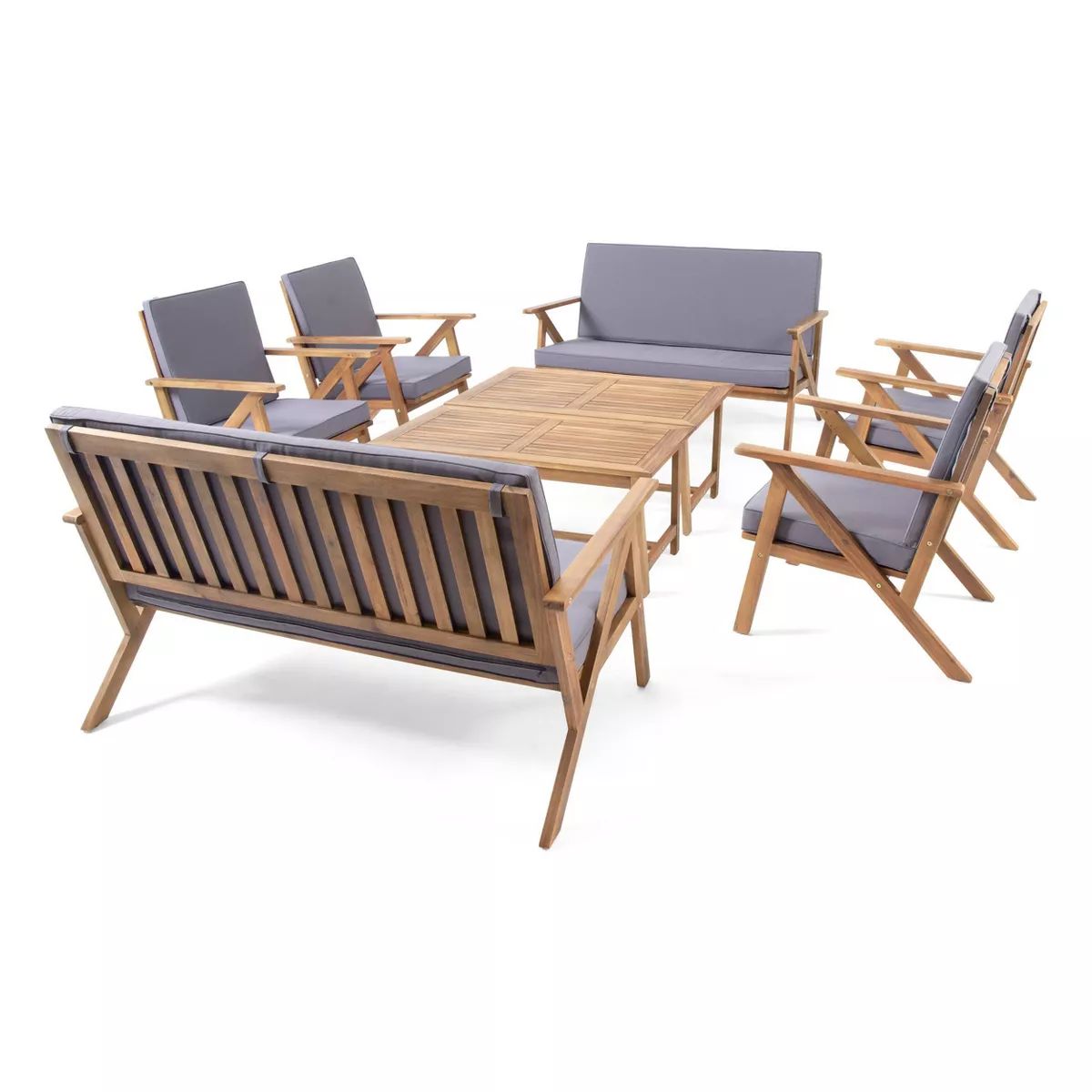 Panama 8pc Acacia Wood Chat Set with Coffee Table - Teak/Dark Gray - Christopher Knight Home | Target