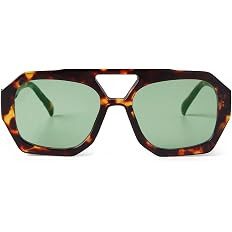 Trendy Designer Oversize Square Aviator Sunglasses Women Men,Retro 70s Hexagon Thick Double Bridg... | Amazon (US)