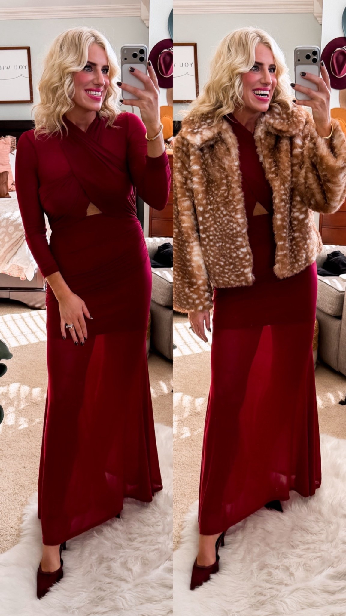 Cousin’s wedding guest OOTN 💒
Dress comes in a few colors (linked several retailers) runs a smidge big—I’m in a 4 and is great for holiday 
Heels 👠 are Steve Madden and fit amazingly and come in other colors and prints 
Faux fur is a save item and on sale from Target 🎯 super cozy and comes in other prints 

#LTKOver40 #LTKSaleAlert #LTKFindsUnder100