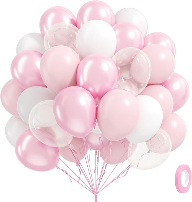 60pcs Pink and White Balloons 12inch with Clear Pastel Pearl Pink Balloons for Wedding Bridal Bab... | Amazon (US)