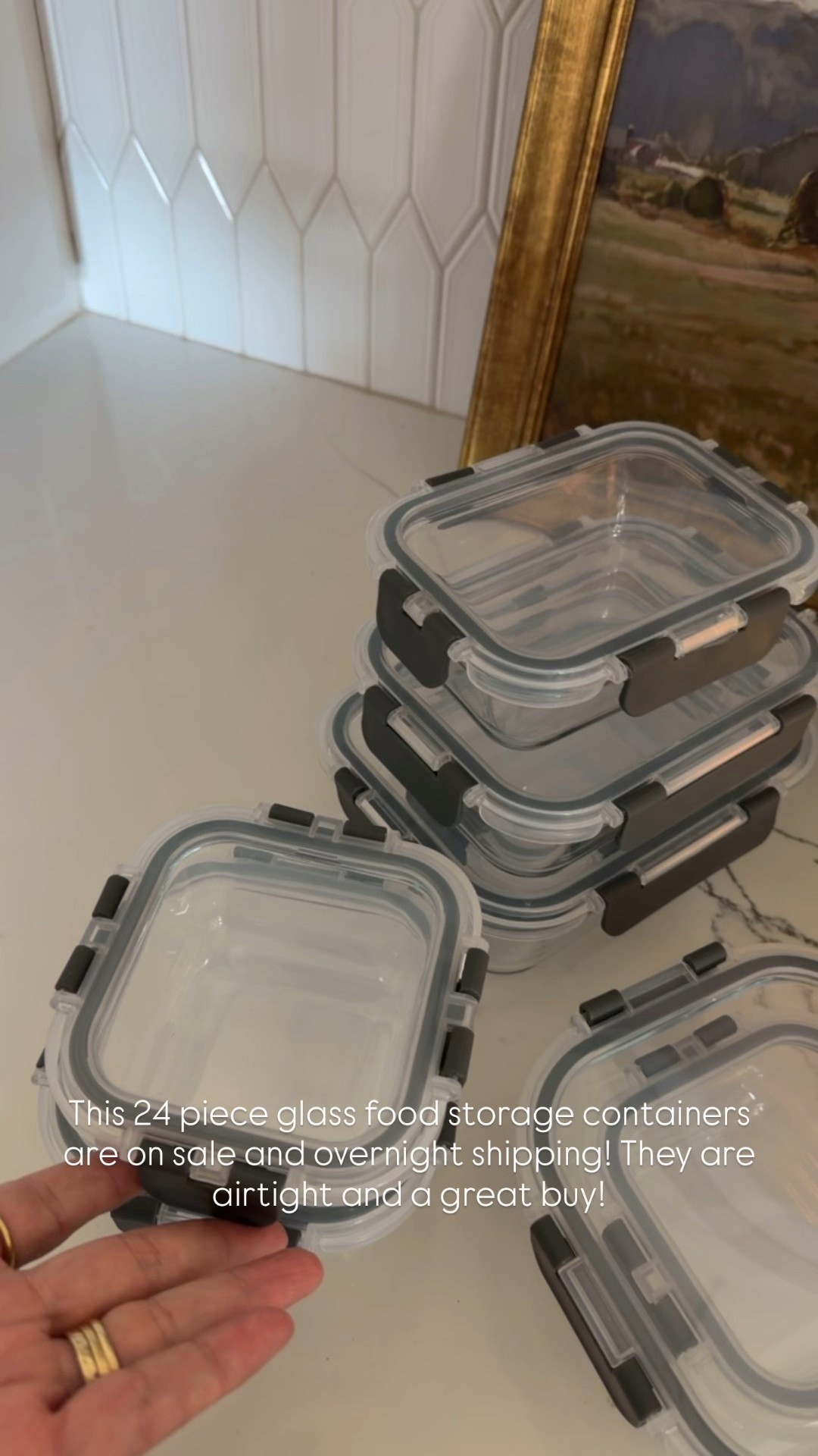 24 piece glass food storage containers with snap locking lids. On sale and overnight shipping! 

#LTKHome #LTKSaleAlert