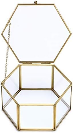 Hipiwe Vintage Glass Jewelry Box - Golden Hexagonal Jewelry Display Organizer Keepsake Box Home D... | Amazon (US)