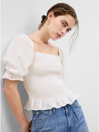 Puff Sleeve Smocked Peplum Top | Gap (CA)