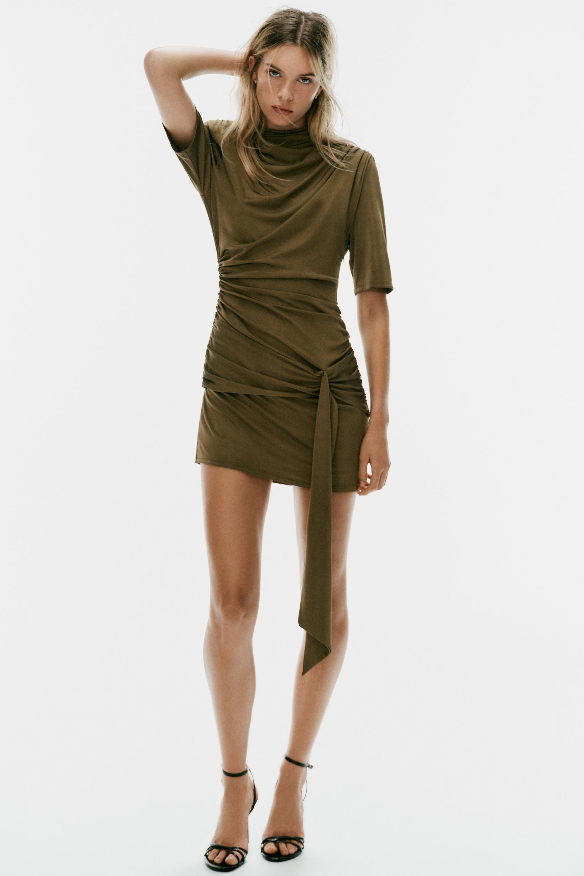 GATHERED MINI DRESS WITH SASH | Zara US