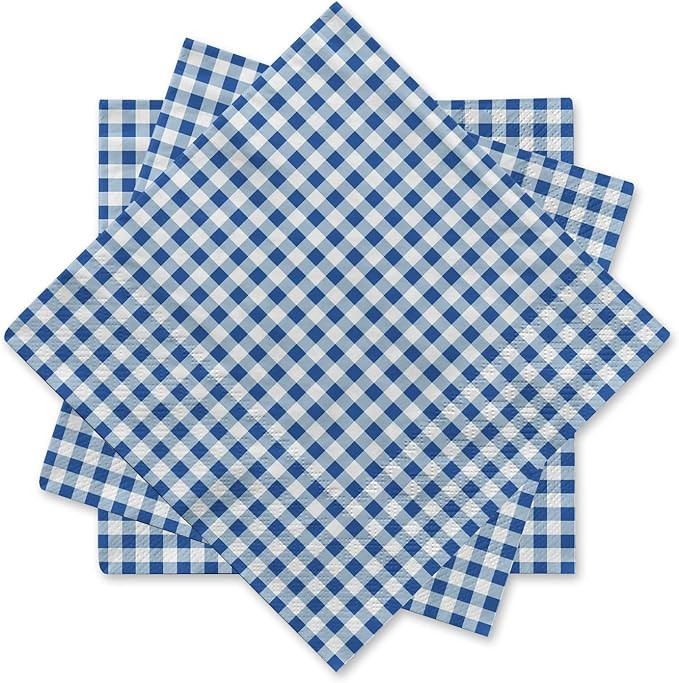 Amazon.com: Gatherfun Disposable Paper Napkins Blue and White Gingham for Dinner Picnic and Parti... | Amazon (US)