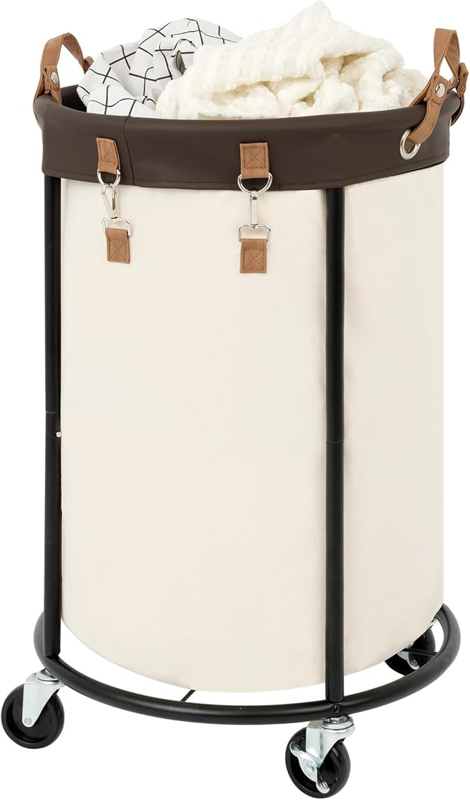 StorageWorks Laundry Basket with Wheels, 120L Rolling Laundry Hamper, Round Laundry Cart with Ste... | Amazon (US)