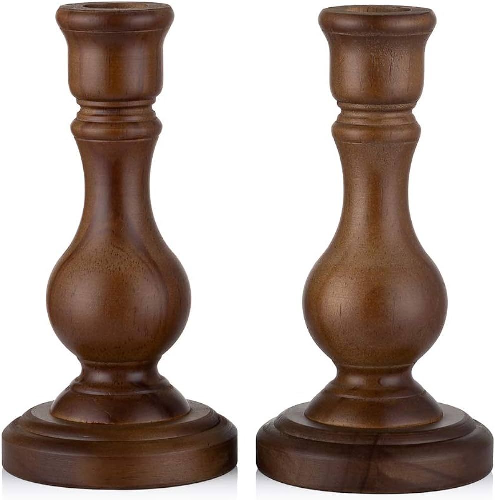 Sziqiqi Wood Candle Holders for Candlesticks - Set of 2 Wooden Taper Candle Holder for Home Dinne... | Amazon (US)