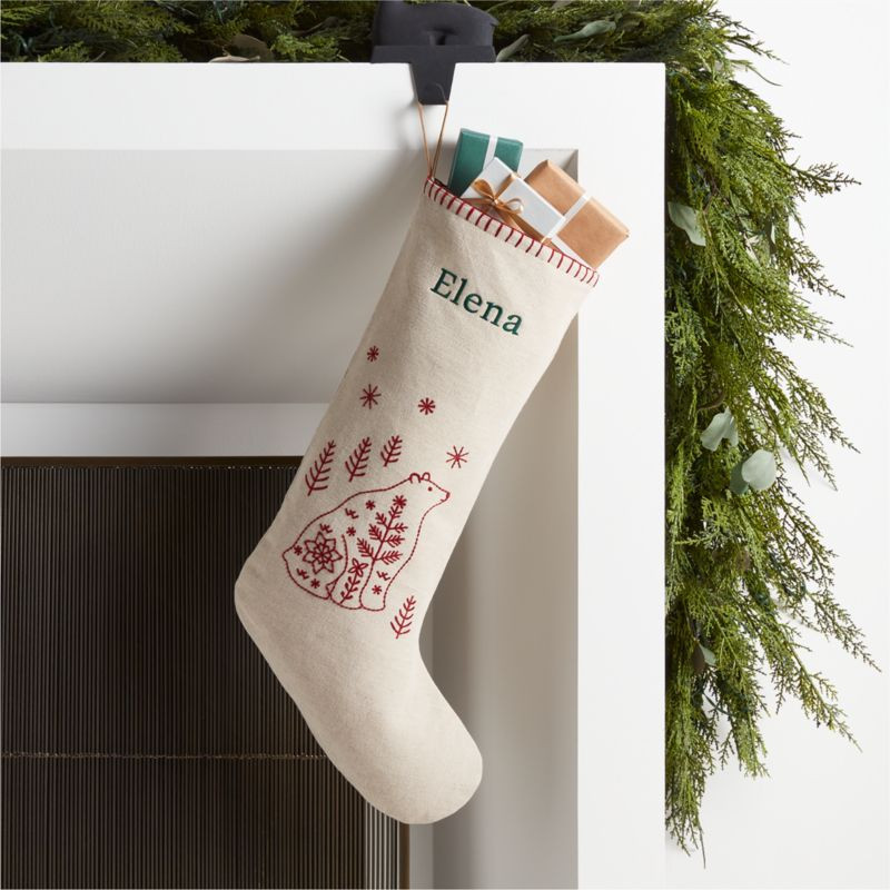 Scandi Heritage Bear Linen Kids Christmas Stocking + Reviews | Crate & Kids | Crate & Barrel