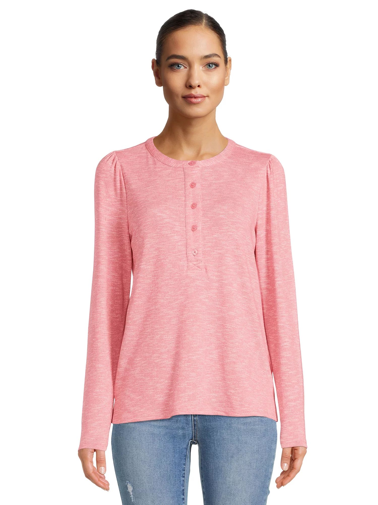 Time and Tru Women's Henley Shirt with Long Sleeves | Walmart (US)