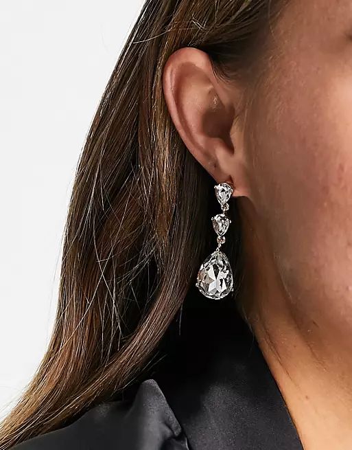 ASOS DESIGN earring with crystal jewel drop in gold tone | ASOS (Global)