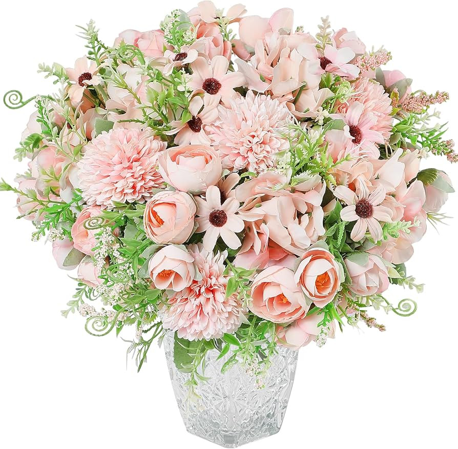 Serwalin 𝟰 𝘽𝙪𝙣𝙘𝙝𝙚𝙨 Artificial Flowers, Pink Fake Bouquet Flowers Silk Hyd... | Amazon (US)