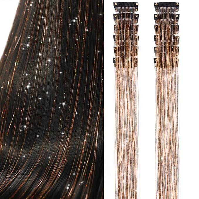 Clip in Hair Tinsel, Pack of 12Pcs,20 Inch Glitter Tinsel Hair Extensions, Festival Tinsel Fairy ... | Amazon (US)
