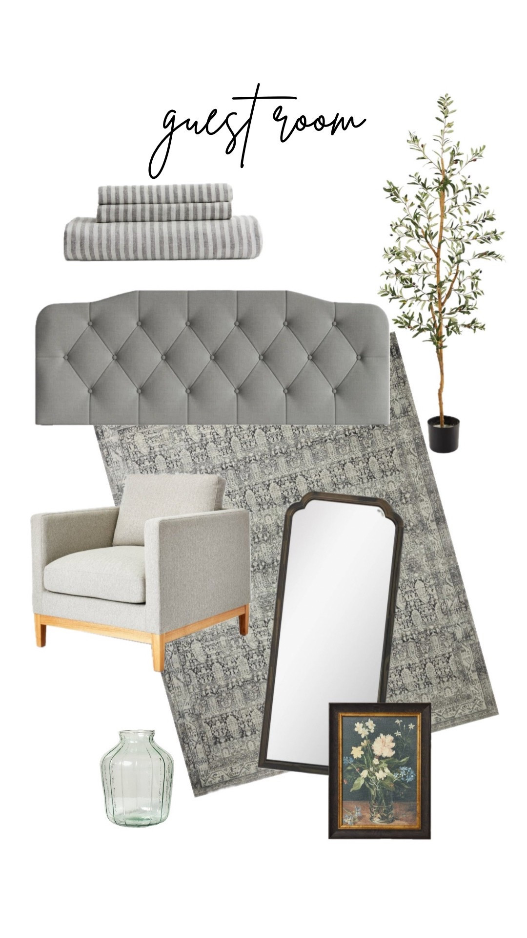 Guest Room design
Tufted headboard, classic stripes and floral decor for a vintage cottage feel. 

#LTKHome