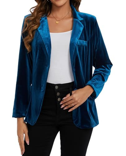 MINTLIMIT Blue Velvet Jackets Blazer Suit for Women Notched Lapel Casual Formal Button Down Jacket Suits Long Sleeve Blazer with Pockets Outerwear,L | Amazon (US)