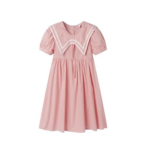 LittleSpring Big Girl Short Sleeve Dress for Girls Nautical Sailor Uniform Dresses Pink Summer Clothes Size 10-12 | Amazon (US)