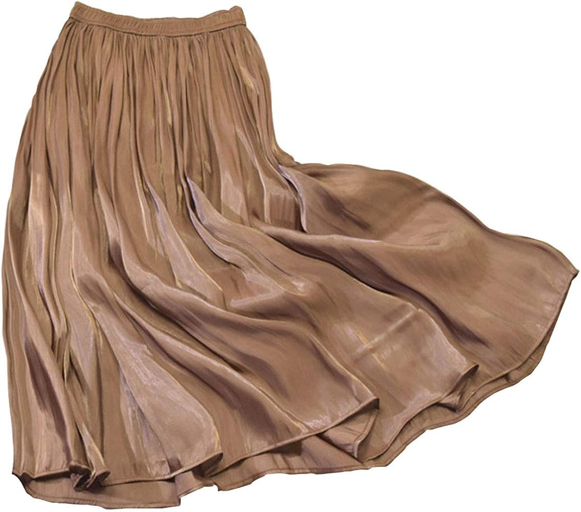 CHARTOU Womens Silky Lustrous Elastic Waist Pleated Accordion Midi Long Skirts | Amazon (US)